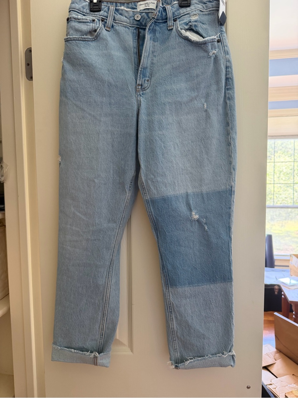 Abercrombie & Fitch Light Blue Cropped Distressed Jeans